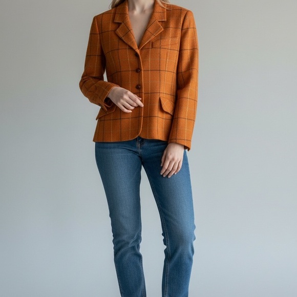 Burberry Jackets & Blazers - Burberry Orange Checkered Blazer